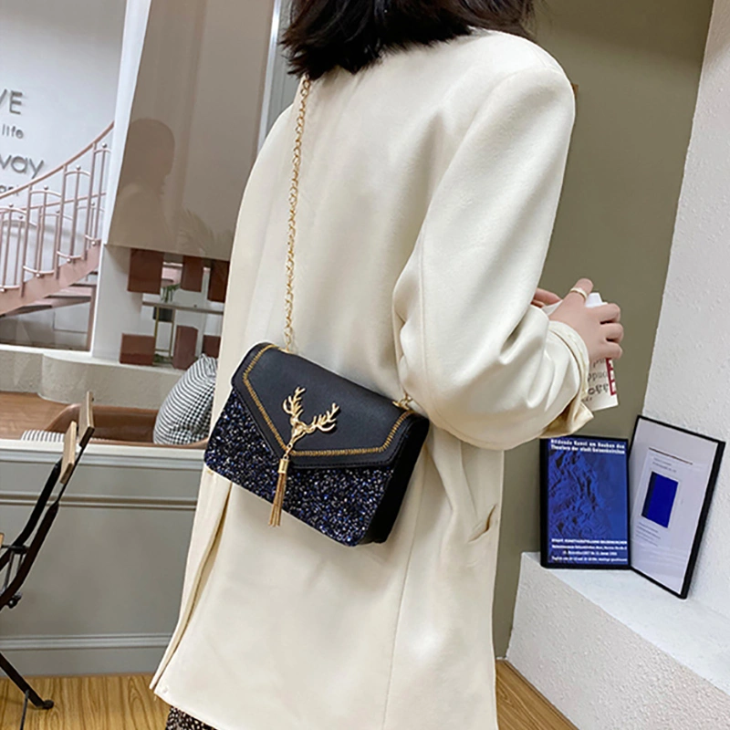 Ladies Sequins Square Shoulder Bag, Casual Chain Messenger Bag