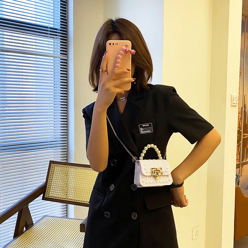 Women Mini Crossbody Purse Handbag with Pearl Handle and Chain Strap