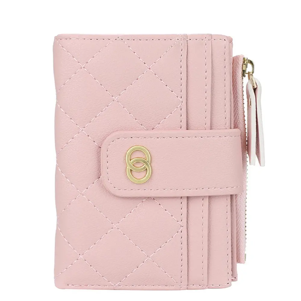 Women Small Bifold Wallet, Quilted PU Leather Credit Card Purse