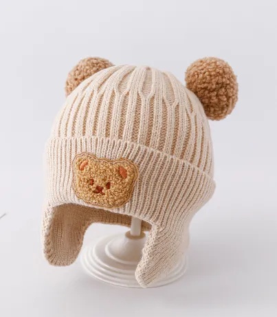 Baby Boys Girls Beanies Winter Knit Hats Bear Beanies with Earflaps