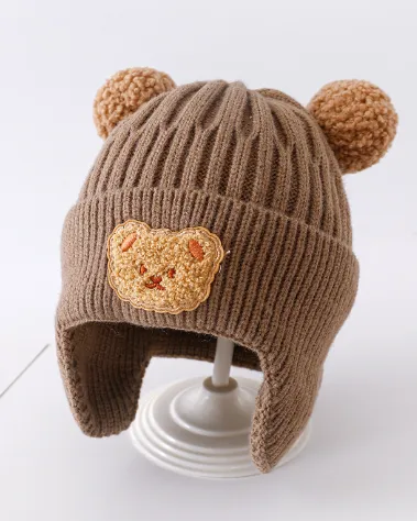 Baby Boys Girls Beanies Winter Knit Hats Bear Beanies with Earflaps