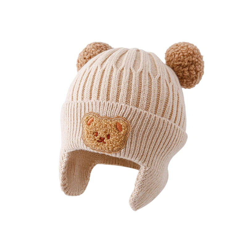 Baby Boys Girls Beanies Winter Knit Hats Bear Beanies with Earflaps