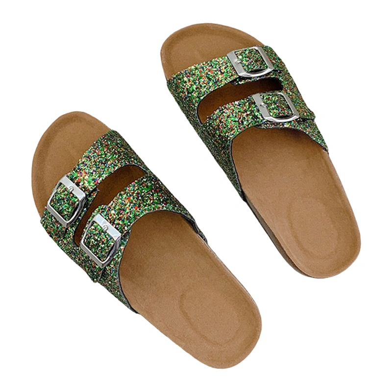 Women Flat Slides Sandals Sequins/Leopard Print Open Toe Slippers