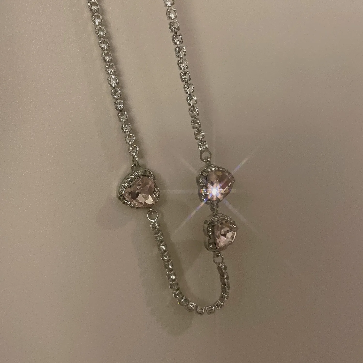 Rhinestone Heart Choker Necklace, Sparkle Crystal Pendant Barbie Necklace