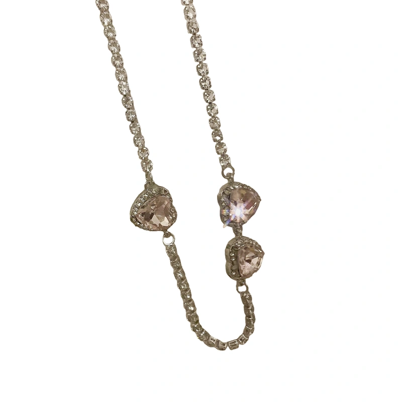 Rhinestone Heart Choker Necklace, Sparkle Crystal Pendant Barbie Necklace