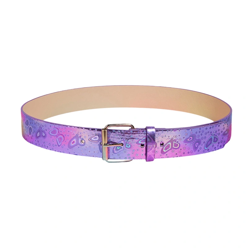 Women PU Waist Belt Classic Reflective Butterfly Print Adjustable Barbie Belt