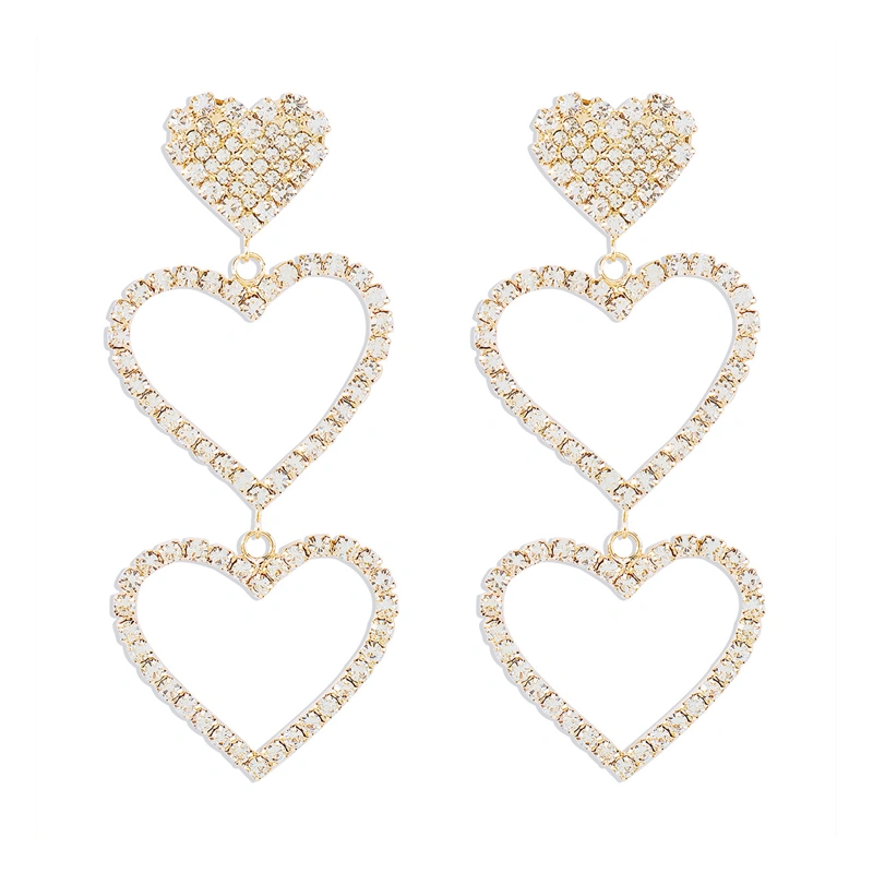 Women Heart Dangle Earrings Elegant Rhinestones Drop Earrings Jewelry