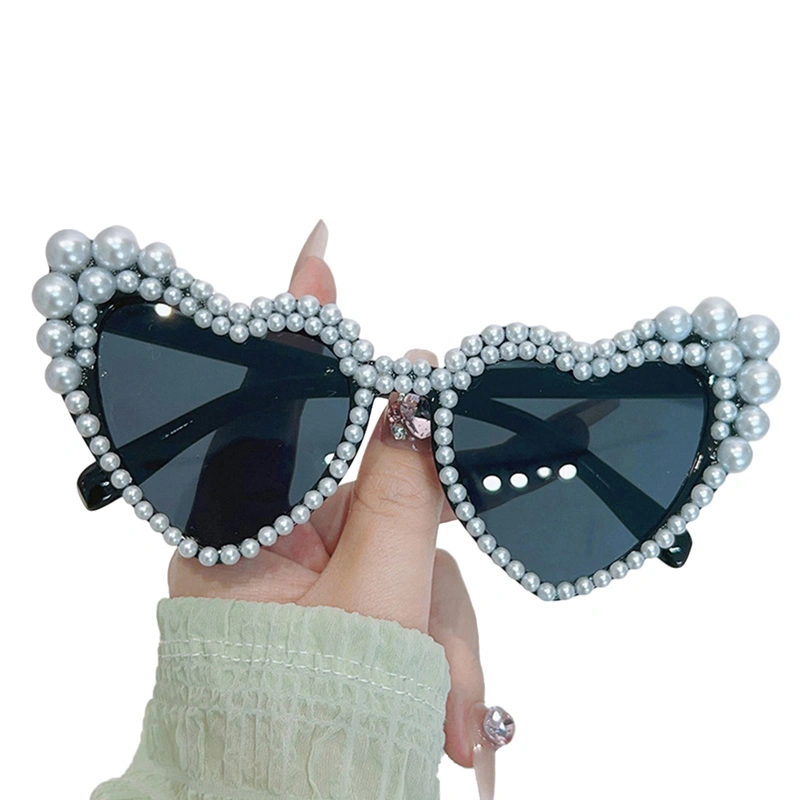 Women's Heart Shape Sunglass Elegant Pearl Large Frame Glasses