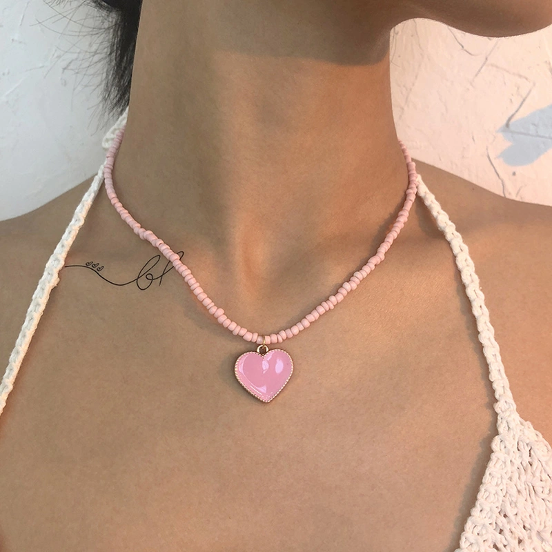 Women Heart Necklace, Sweet Beaded Barbie Choker Jewelry Gift