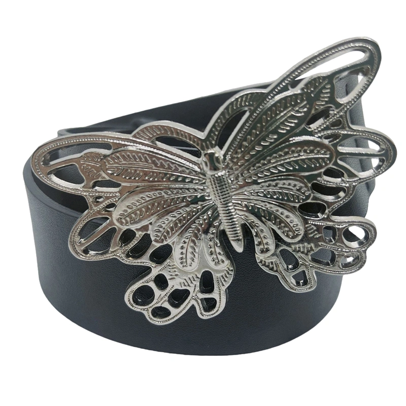 Women Metal Butterfly Belt PU Leather Waistband Jeans Decorative Belt