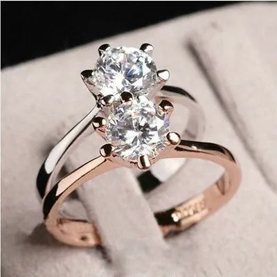 Ladies Ring Shiny Rhinestone Inlaid Six-claw Design Romantic Ring