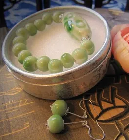 Ladies Jewelry Set Light Ceramic Round Bead Earring Bracelet