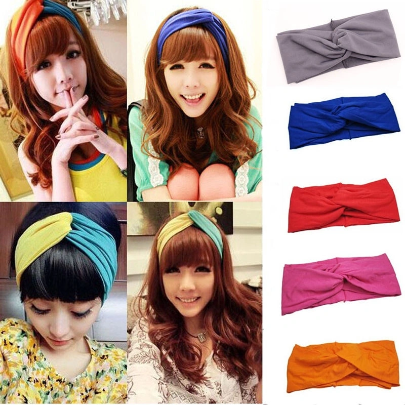 Ladies Headband Stretch Pure Color Cross Style Simple Hair Band