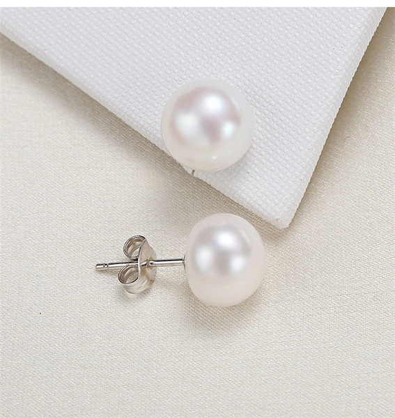 Women Freshwater Pearl Earrings Sterling Silver Studs Accessories