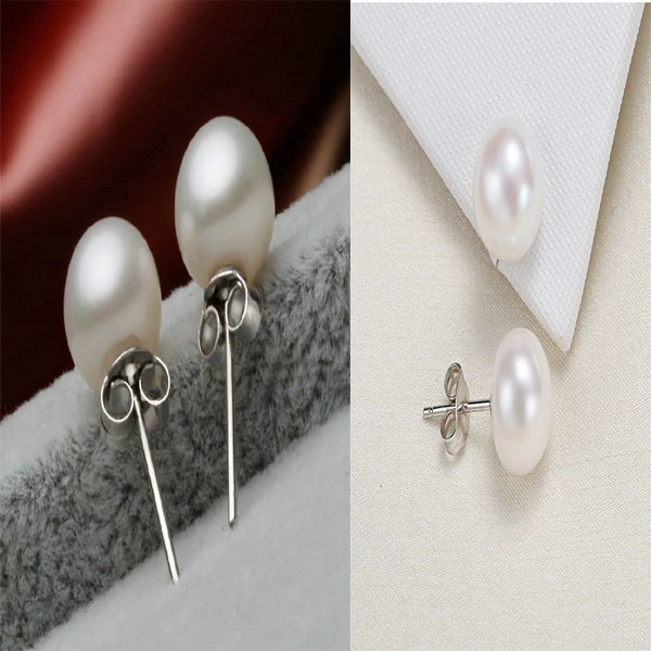 Women Freshwater Pearl Earrings Sterling Silver Studs Accessories