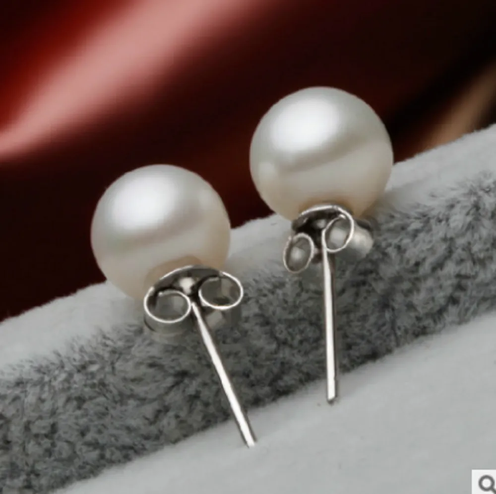 Women Freshwater Pearl Earrings Sterling Silver Studs Accessories