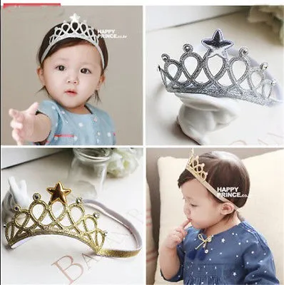 Baby Girl Princess Crown Headband Elastic Rhinestone Tiara Hair Head Band