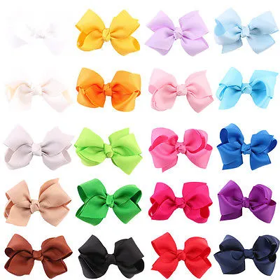 20Pcs Set Bows Hairpins Baby Girls Bowknot Solid Ribbon Hair Accessories