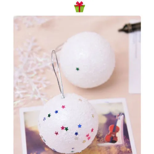 6Pcs Christmas Tree Foam Snowball Five-Pointed Star Sequin Hanging Balls