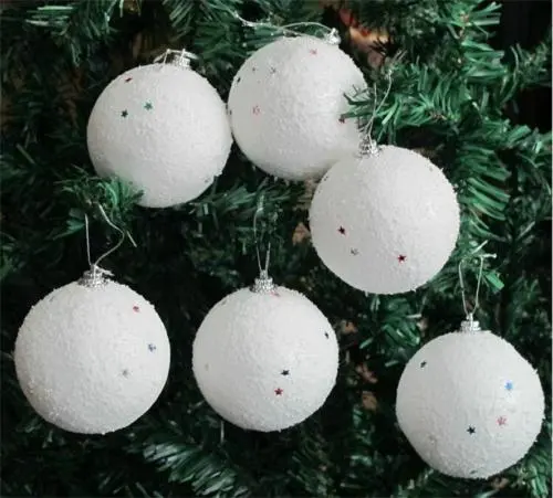 6Pcs Christmas Tree Foam Snowball Five-Pointed Star Sequin Hanging Balls