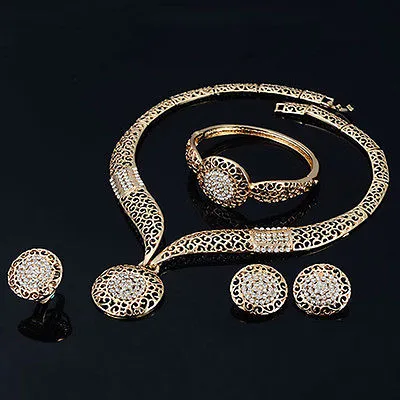 4PCS Women Jewelry Sets Circle Shaped Necklace Bracelet Earring Set