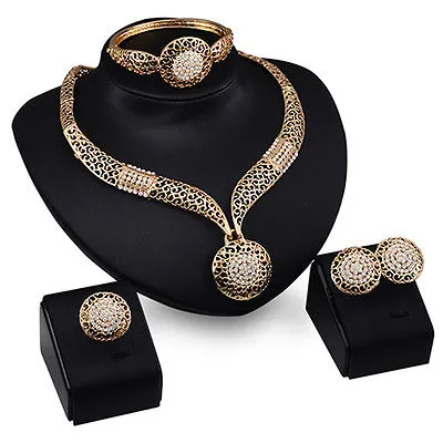 4PCS Women Jewelry Sets Circle Shaped Necklace Bracelet Earring Set