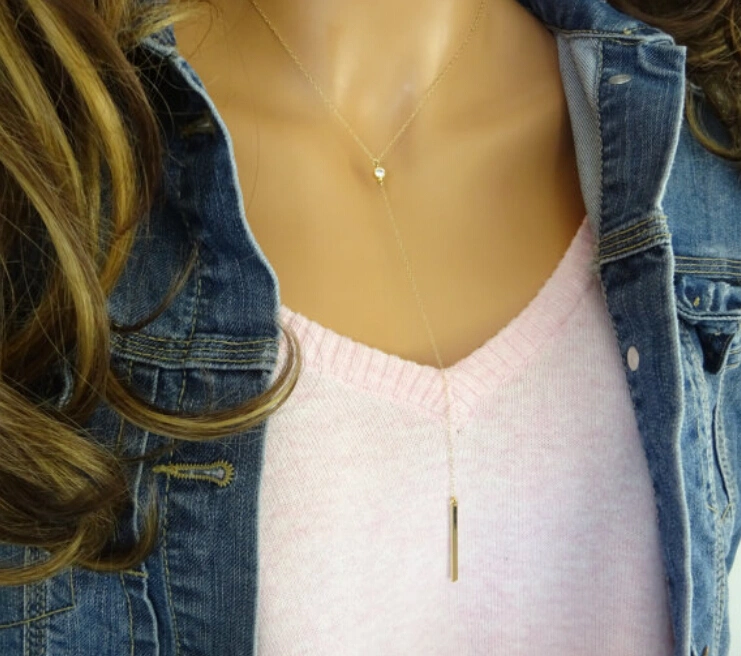 Women Necklace Stick Tassel Pendant Clavicle Necklace, Adjustable Chain Necklace