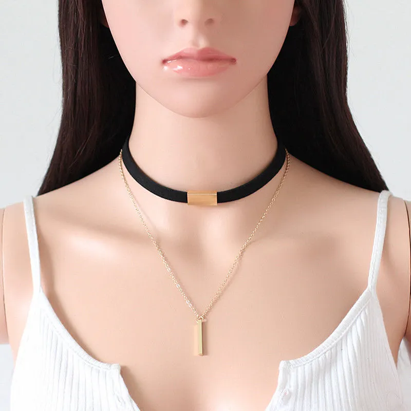 Women Velvet Choker Alloy Clavicle Choker Gold Plated Chain Pendant Necklace