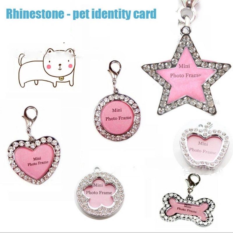 Pet Cat Dog Necklace, Cute Square/Heart/Bone Shaped Rhinestone Tags