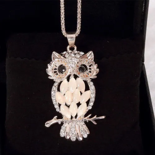 Women Necklace, Cute Owl Pendant with Crystal Clavicle Necklace Jewelry