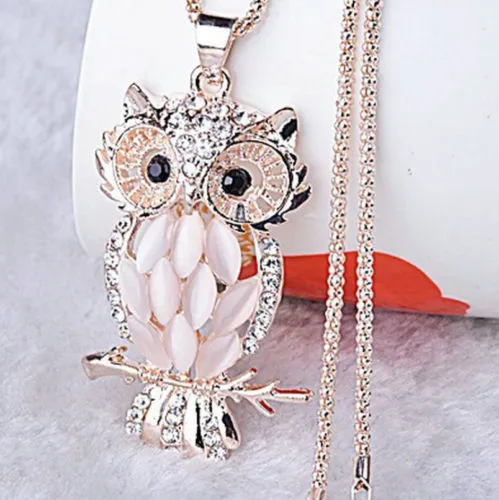 Women Necklace, Cute Owl Pendant with Crystal Clavicle Necklace Jewelry