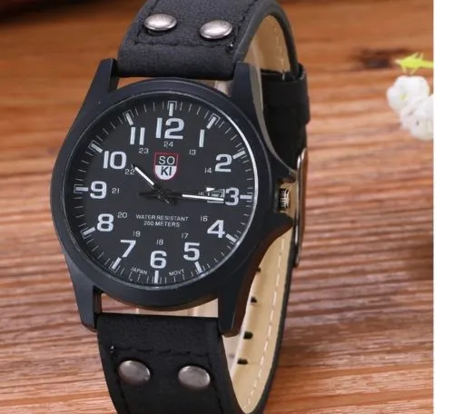 Men Waterproof Watch, Handmade Leather Watch, Date Quartz Wrist Watch