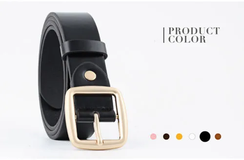 Women PU Leather Waist Belt Solid Color Square Pin Buckle Thin Waistband