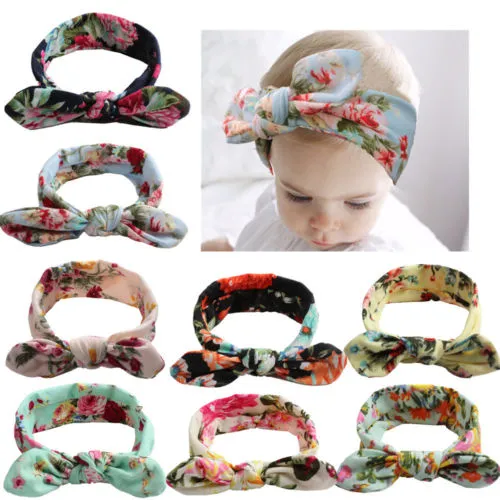 Kids Baby Girls Floral Headband Cross Printing Bow Knot Head Wrap