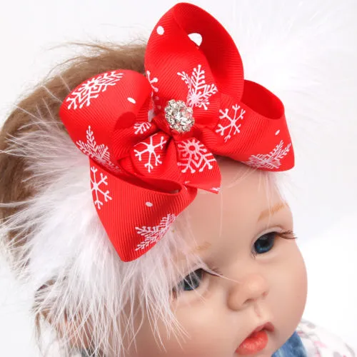 Baby Girl Christmas Headwear Snowflake Printed Bowknote Headband