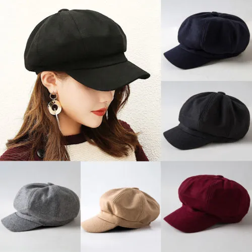 Women Solid Beret Hat French Artist Warm Beanie Hat Autumn Winter Ski Cap