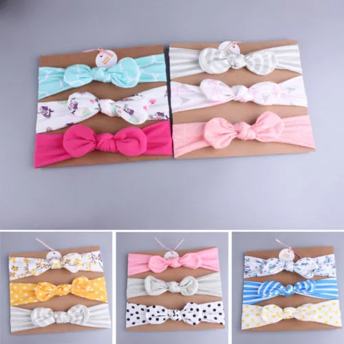 Baby Girls Headbands Bow Winter Bunny Ears Printed Elastic Headwear