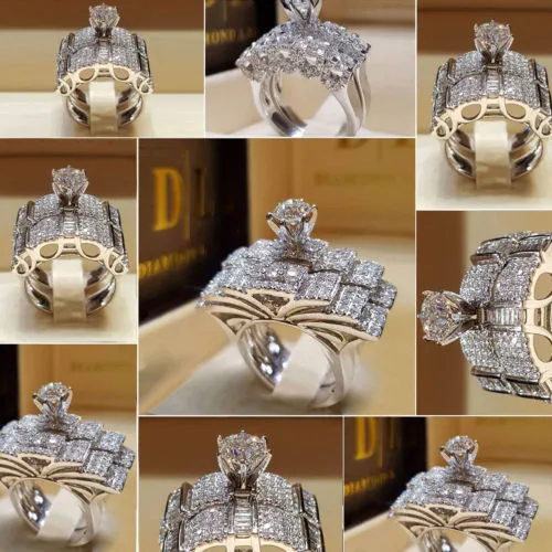 Women Silver Wedding Band Ring, Simulation Crystal Diamond Rings