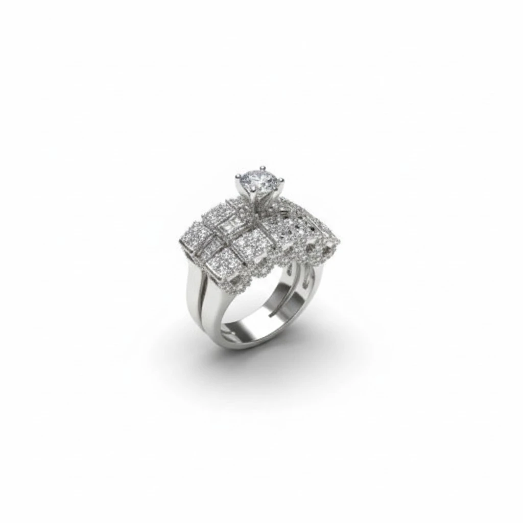 Women Silver Wedding Band Ring, Simulation Crystal Diamond Rings