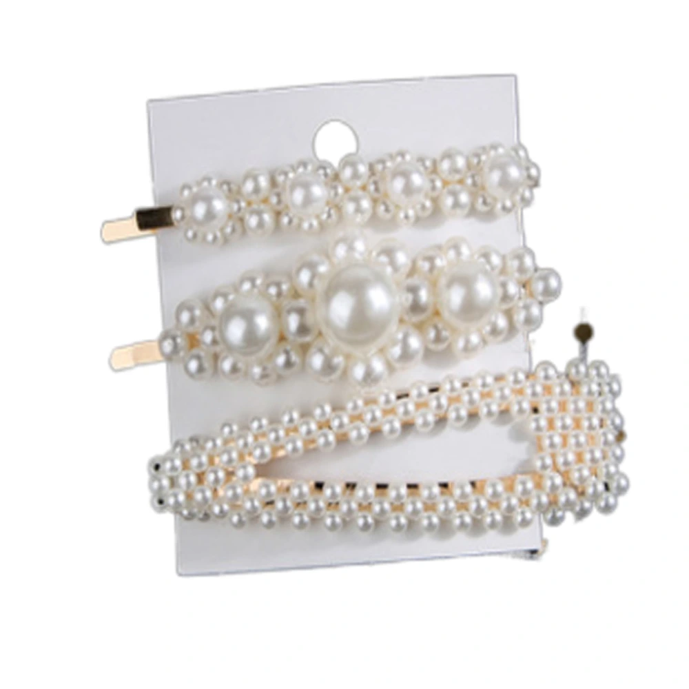 Women Girls Pearl Hair Clip Snap Hair Barrette Stick Hairpin Accessories