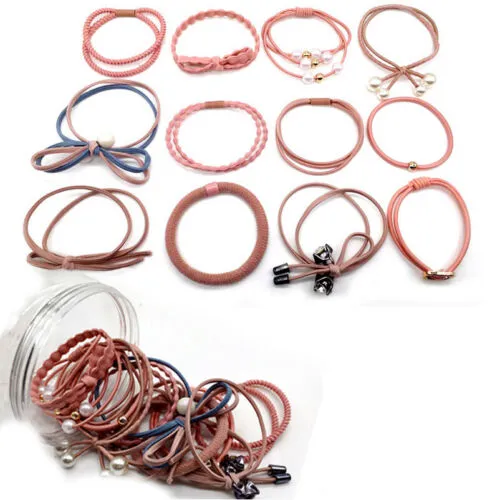 12PC Women Elastic Hair Ties Lady Rubber Ponytail Holders Hair Accessories