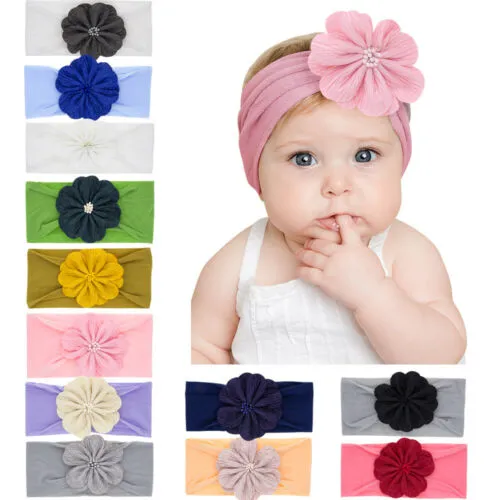 Baby Headbands, Soft Stretchy Headbands, Flower Wide Solid Color Hair Band