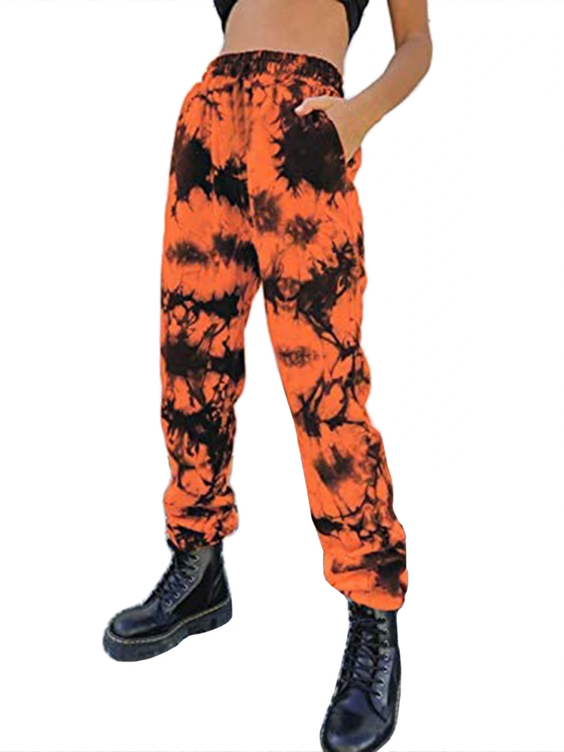Women's Tie Dye Print High Waist Long Pants, Workout Trousers with Pocket