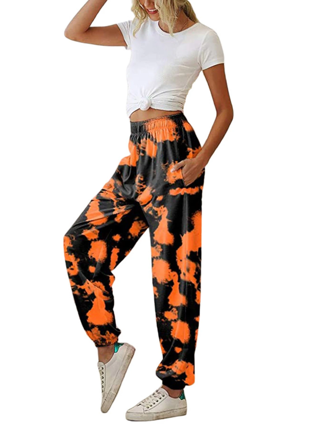 Women's Tie Dye Print High Waist Long Pants, Workout Trousers with Pocket