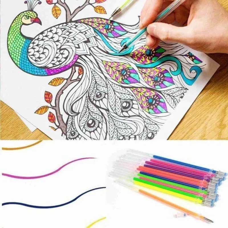 24PCS Pen Replacement Glitter Gel Refills, Colorful Non-Toxic School Stationery