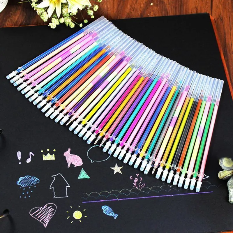 24PCS Pen Replacement Glitter Gel Refills, Colorful Non-Toxic School Stationery