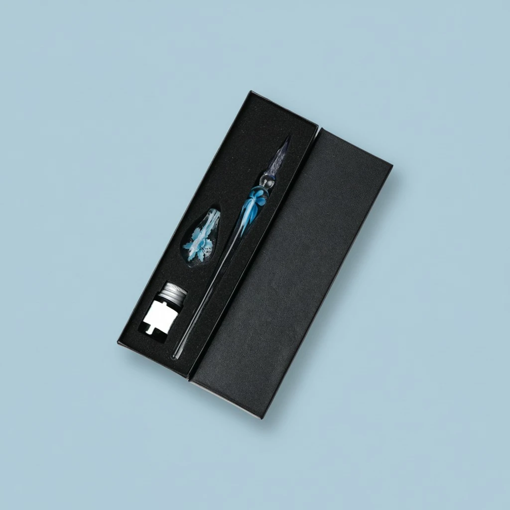 Intarsia Glass Pen and Ink Set for Writing Decoration Gift Box