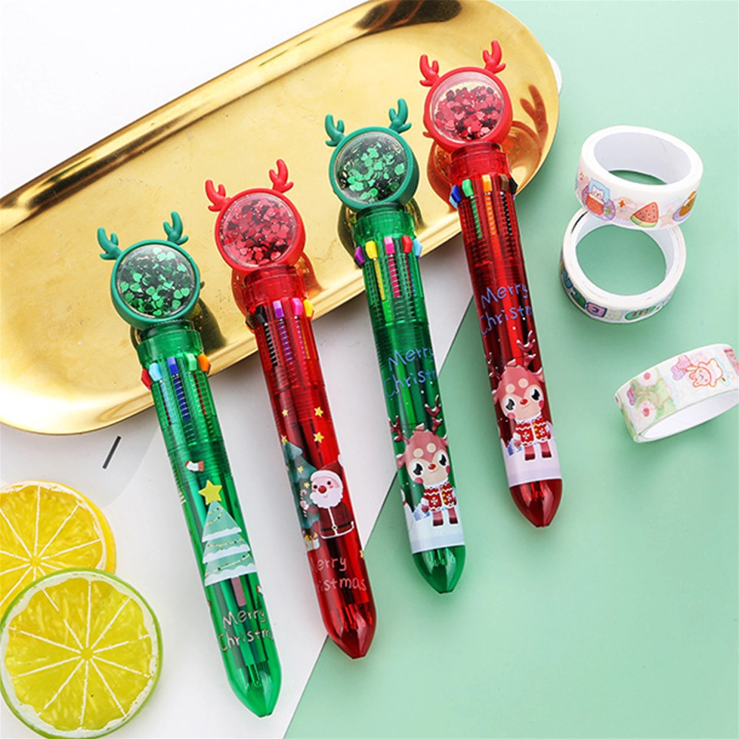 Ball-Point Pen, Santa Claus/ Reindeer Print 10 Colors Writing Pen