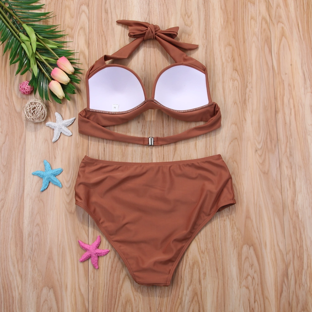 Women’s Padded Push-Up Bikinis Set High Waist Solid Color Beach Swimsuit