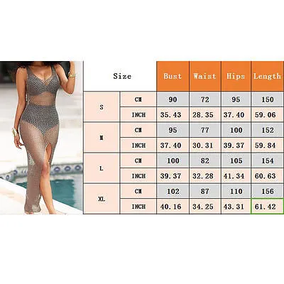 Women Knitted Hollow Out Beach Dress Perspective Split Bikini Cover Up